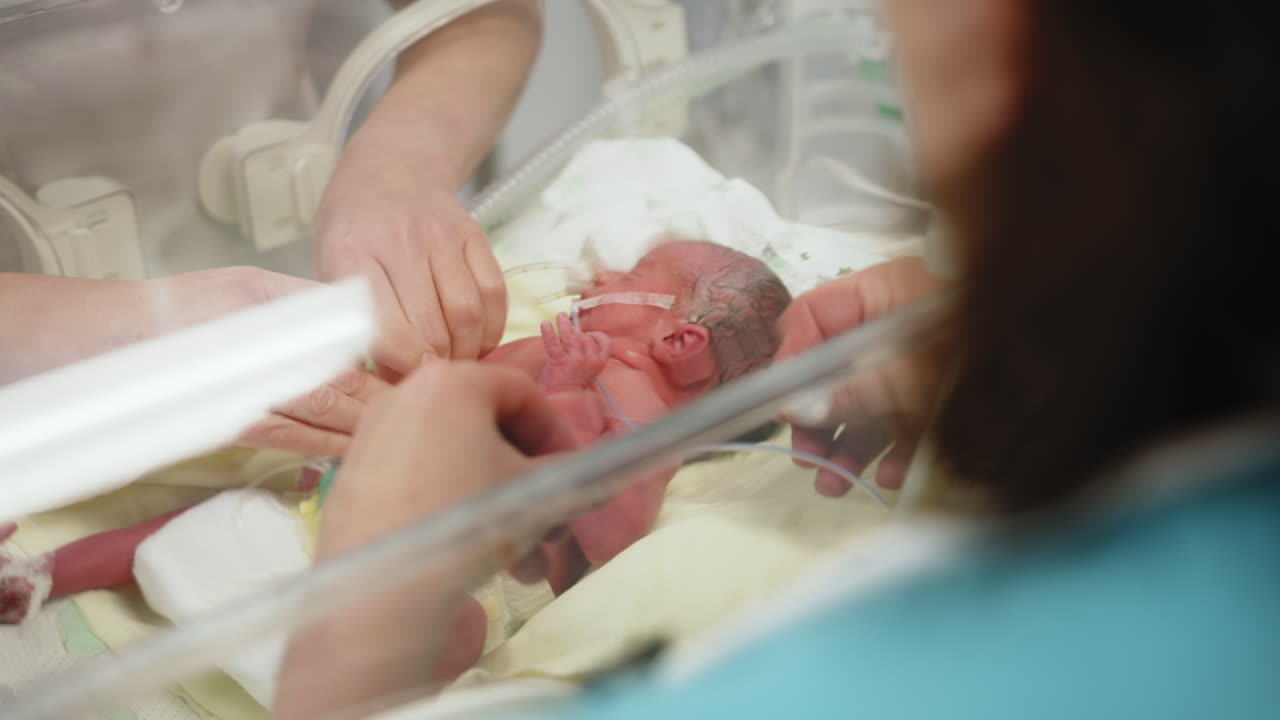 Newborn baby receiving care in a hospital nursery