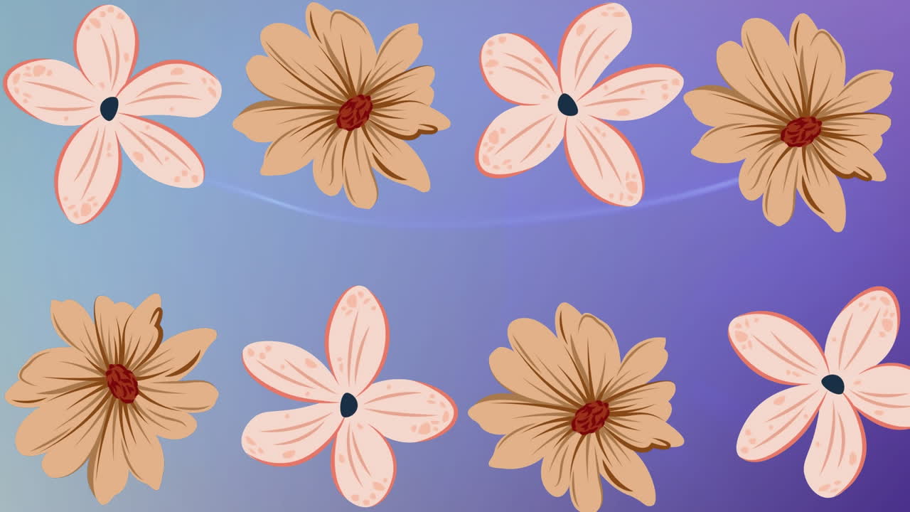 animación de flores que se mueven sobre un fondo violeta