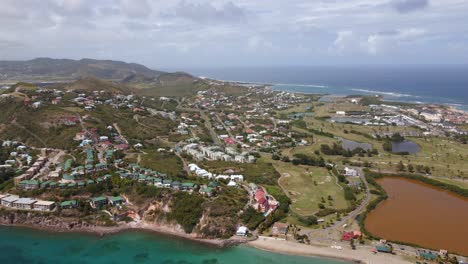 aerial view of the city of basseterre, in sunny st kitts and nevis - panoramic, drone shot