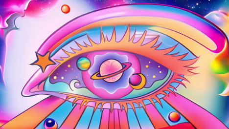 psychedelic cosmic eye with planets