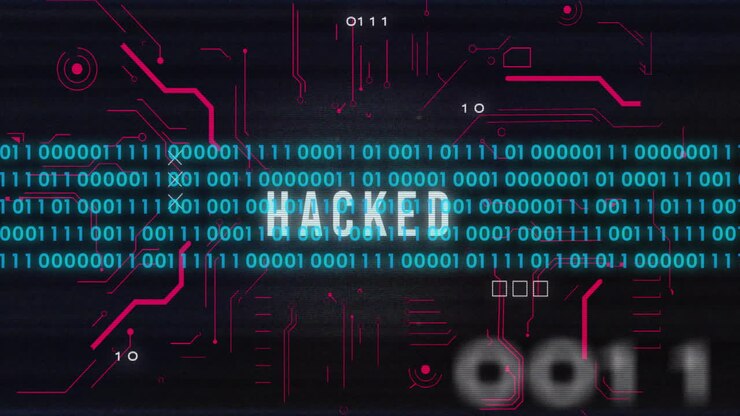 Animation of binary coding data processing over hacked text