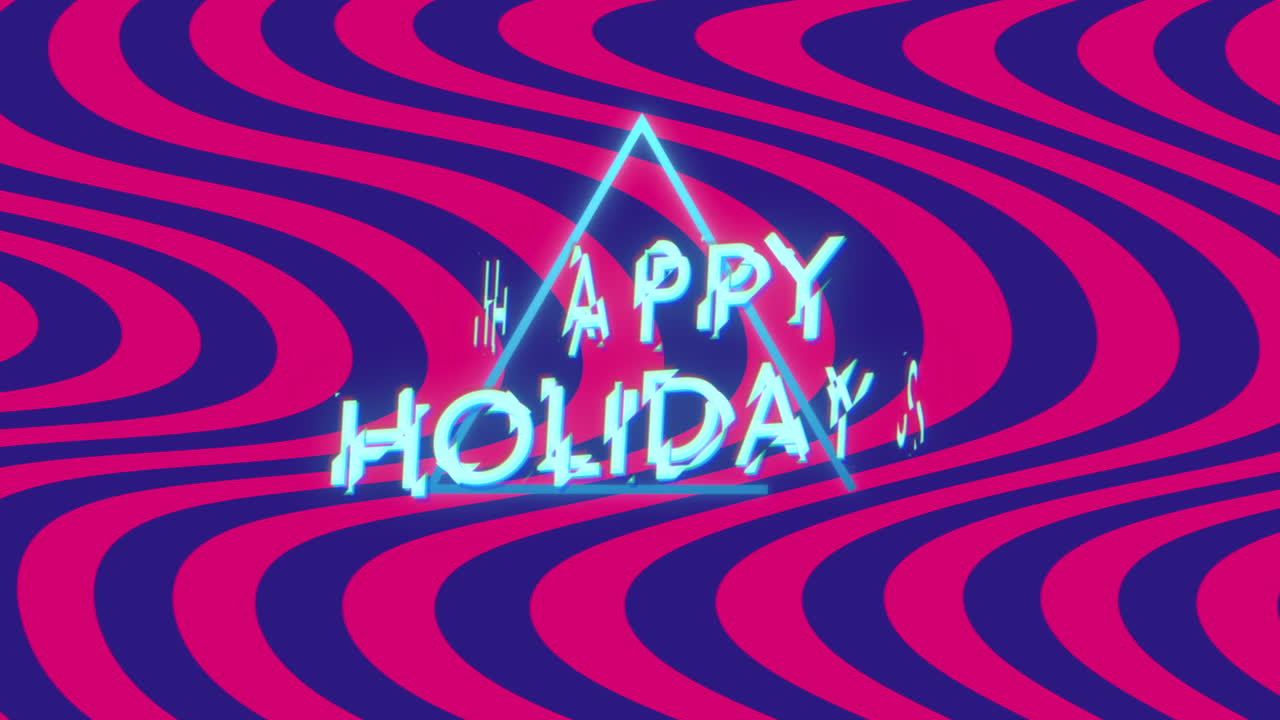 다채로운 줄무 배경 에 네온 으로 조명 된 행복 한 휴일 표지판