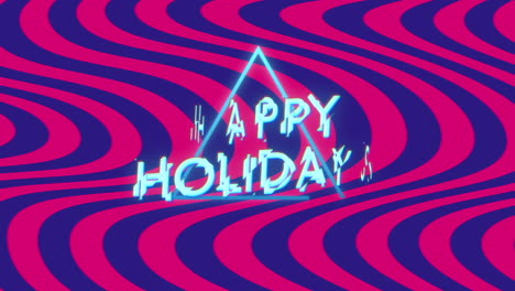 Neon-lit-Happy-Holidays-sign-on-colorful-striped-background