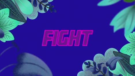 animación del texto de lucha sobre los iconos de flores sobre fondo azul