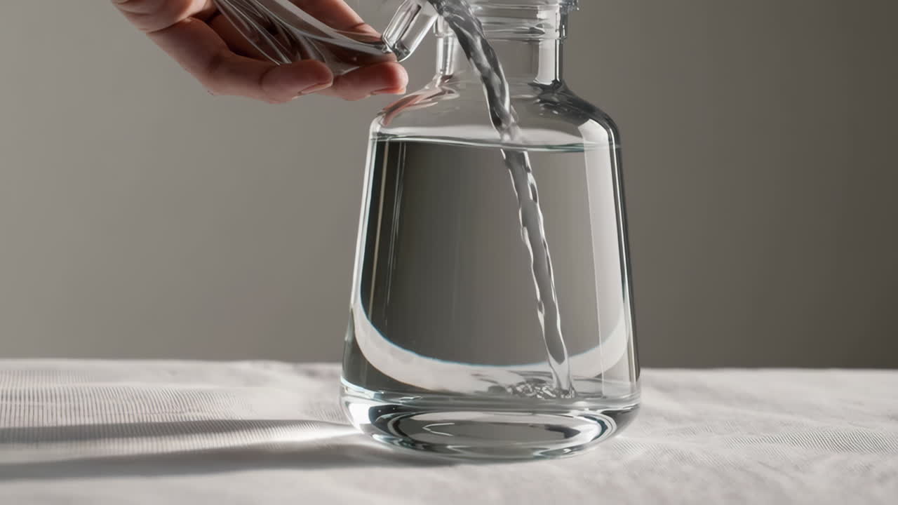 Pouring Water into a Glass Bottle