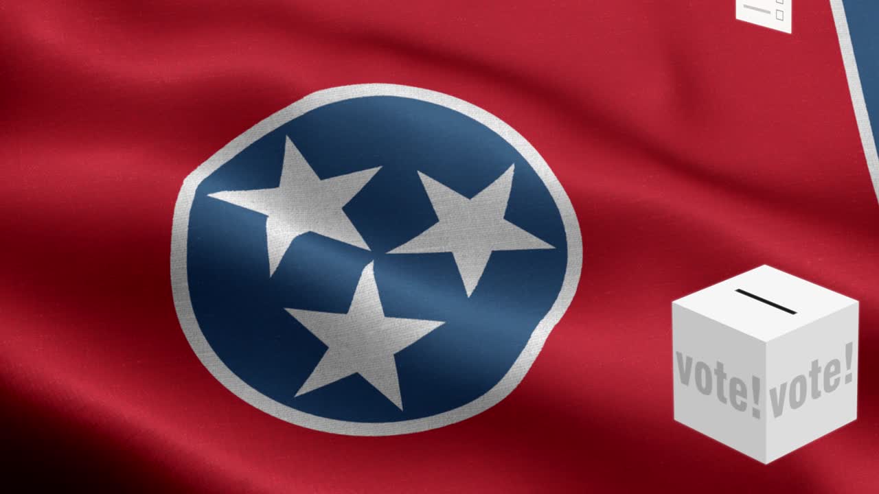 테네시 주 - 투표용지가 테네시 선택을 위해 상자에 날아갑니다 - 발 앞의 투표용지 - 선거 - 투표 - 국가 발 테네시주 파동 패턴 루프 가능한 요소 - 직물 질감과 끝없는 루프 - 테네시 주에서 루프 가능한 발