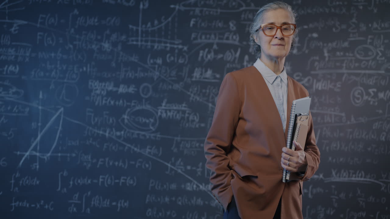 Teacher in front of a chalkboard