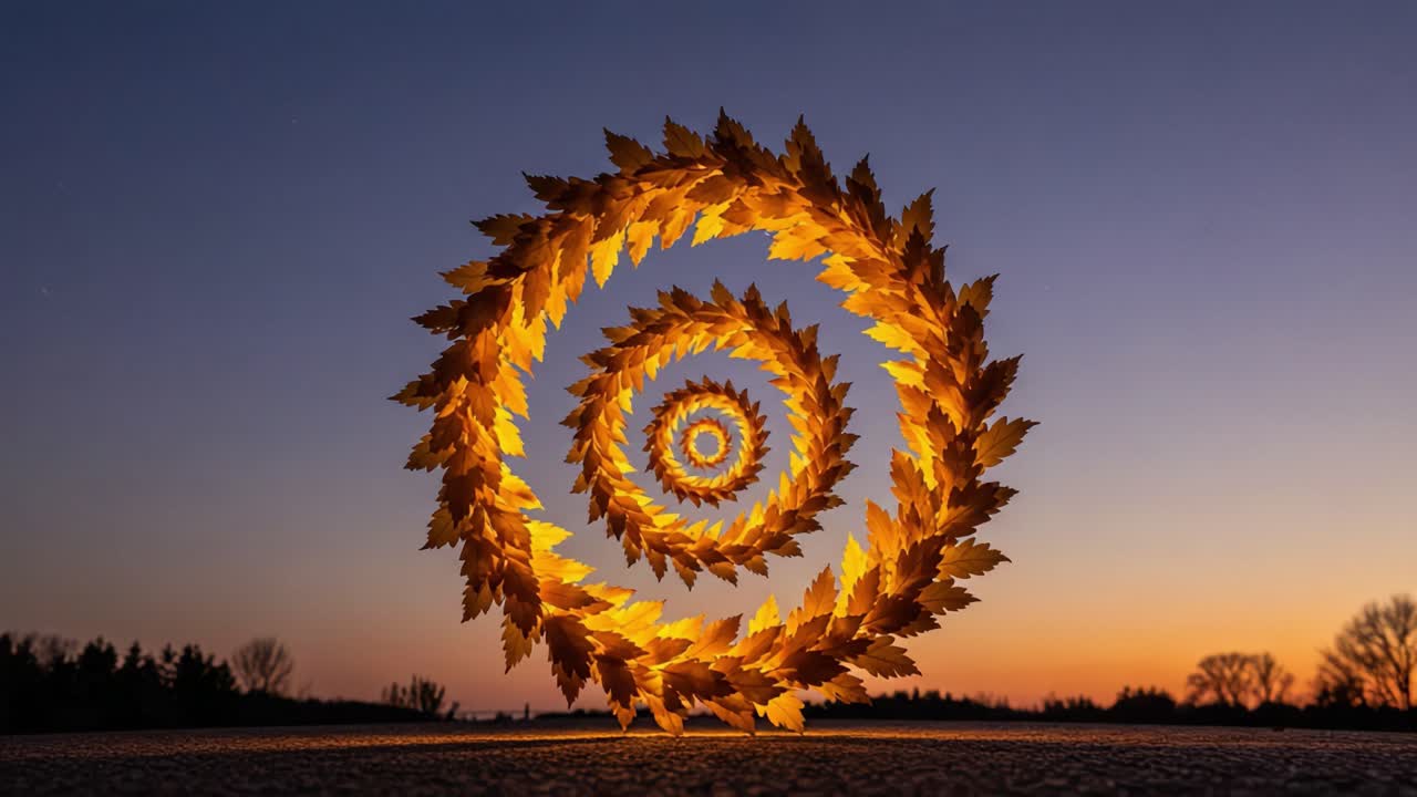 A Stunning Display of Nature's Elegance: Spiraling Leaves Illuminated by the Sunset in a Beautiful Kaleidoscopic Pattern