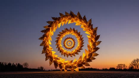 a stunning display of nature's elegance: spiraling leaves illuminated by the sunset in a beautiful kaleidoscopic pattern