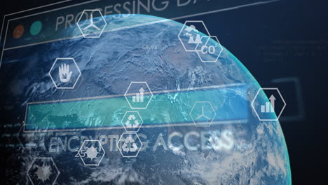 animation of ecology and green energy icons over globe s