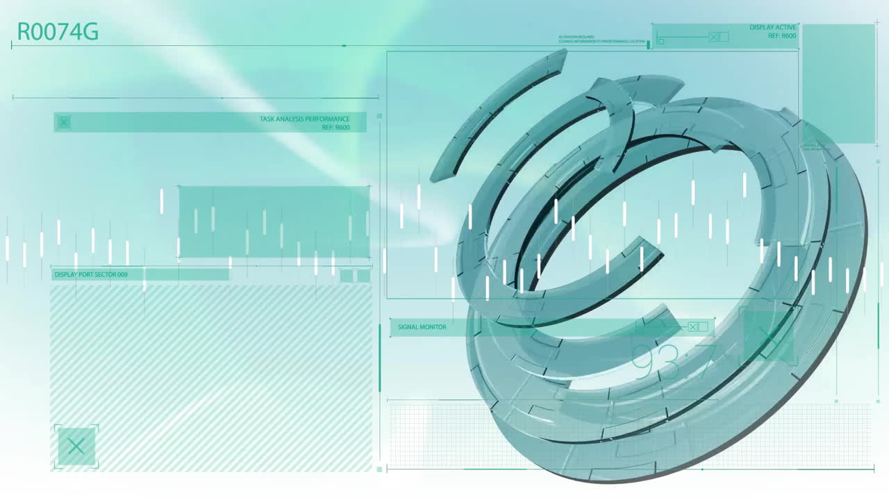 어두운 배경에서 스 스캐닝을 통해 디지털 데이터 처리의 애니메이션