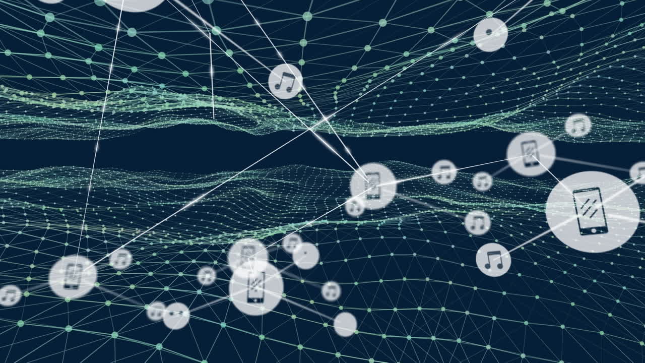 Animation of a glowing green mesh waving in a seamless loop on a black background