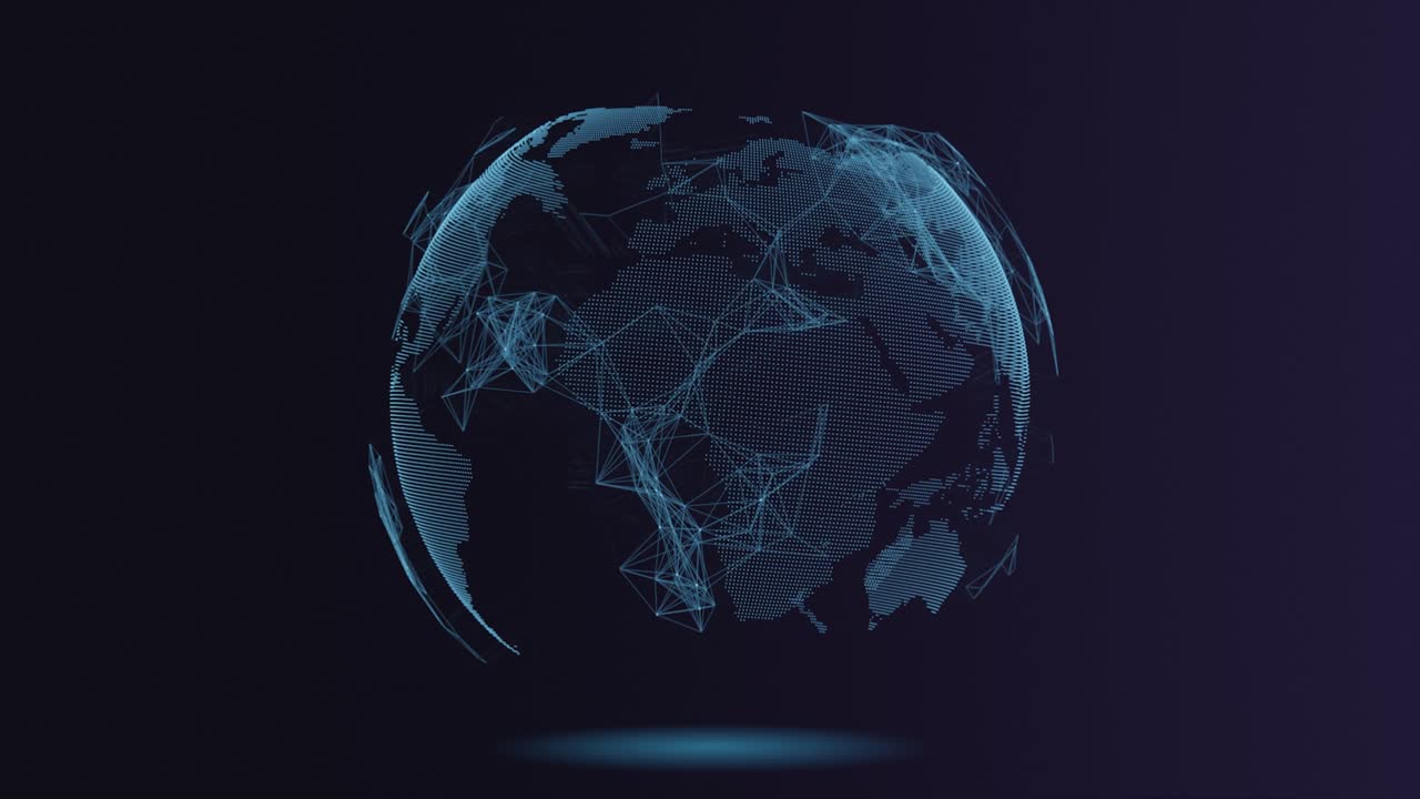 la globalización tecnológica de la tierra en animación 3d. puntos de negocios globales en un planeta giratorio.
