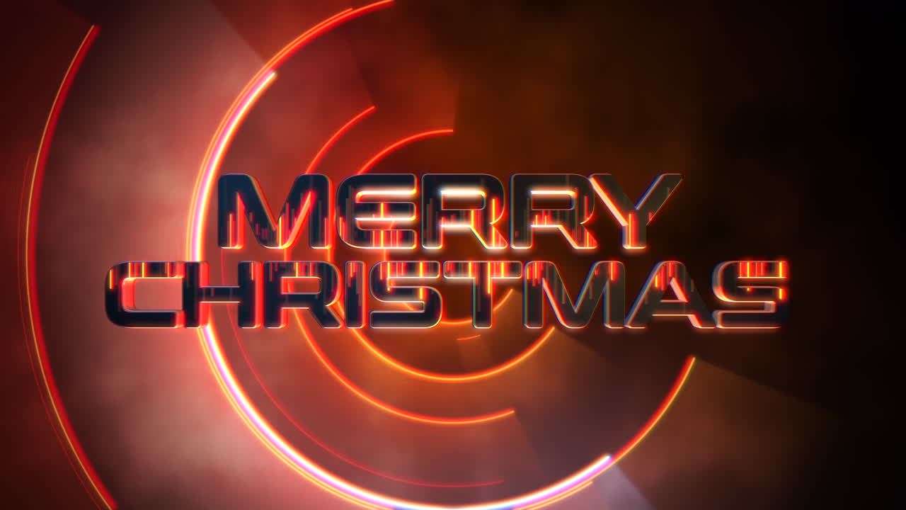 texto de feliz navidad con círculos rojos de neón con humo en el escenario de la discoteca