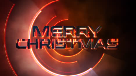 Merry-Christmas-text-with-neon-red-circles-with-smoke-on-disco-stage