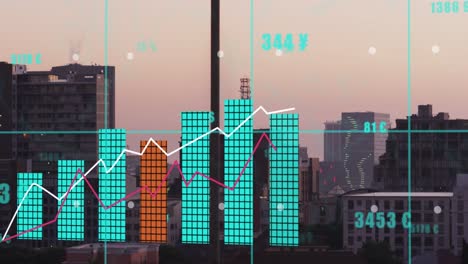 Animation-of-financial-data-processing-over-cityscape