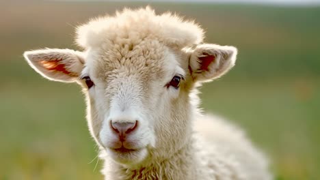 close-up of a cute white lamb in a field