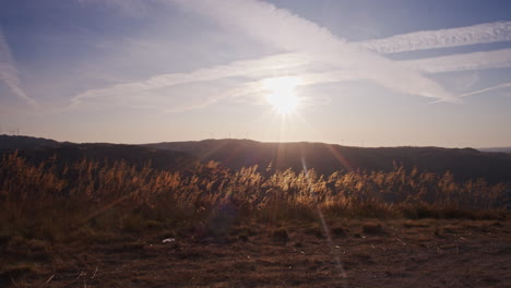 mountain landscape wide pan shot at sunset