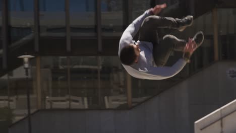 caucasian man practicing parkour