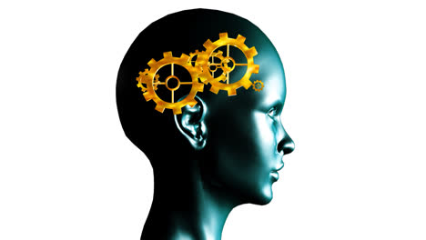 human head with gears and cogs in motion. concept of thinking