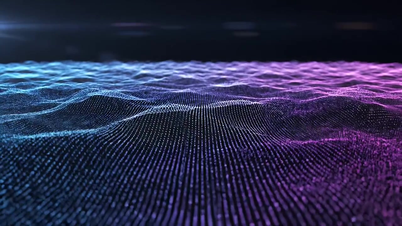 Abstract Digital Wave of Blue and Purple Particles