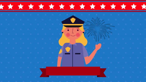 labor day animation with police woman