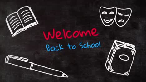 School-concept-icons-and-welcome-to-school-text-against-black-background