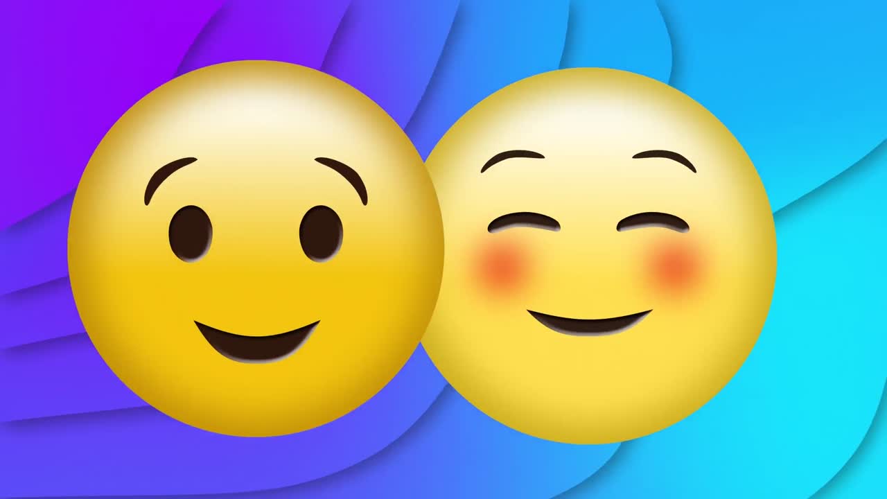 Animation of blue shapes over emoji icons