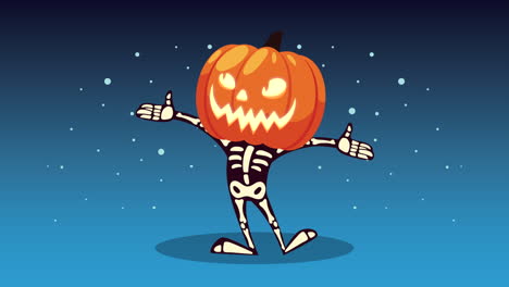 cute skeleton with jack-o'-lantern head