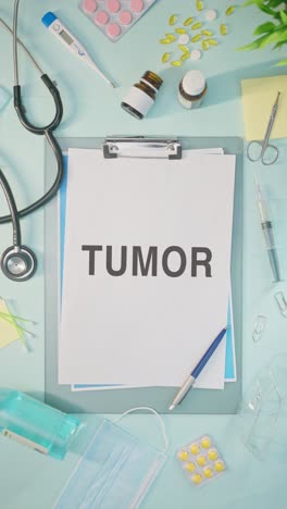 VERTICAL VIDEO OF TUMOR WRITTEN ON MEDICAL PAPER