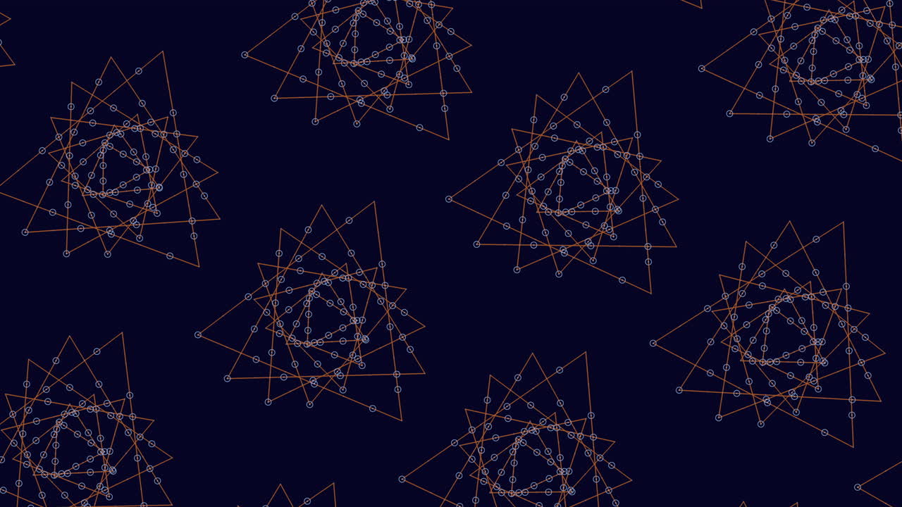 어두운 공간에서 사이키델릭하고 휘어져 있는 끊임없는 삼각형 패턴