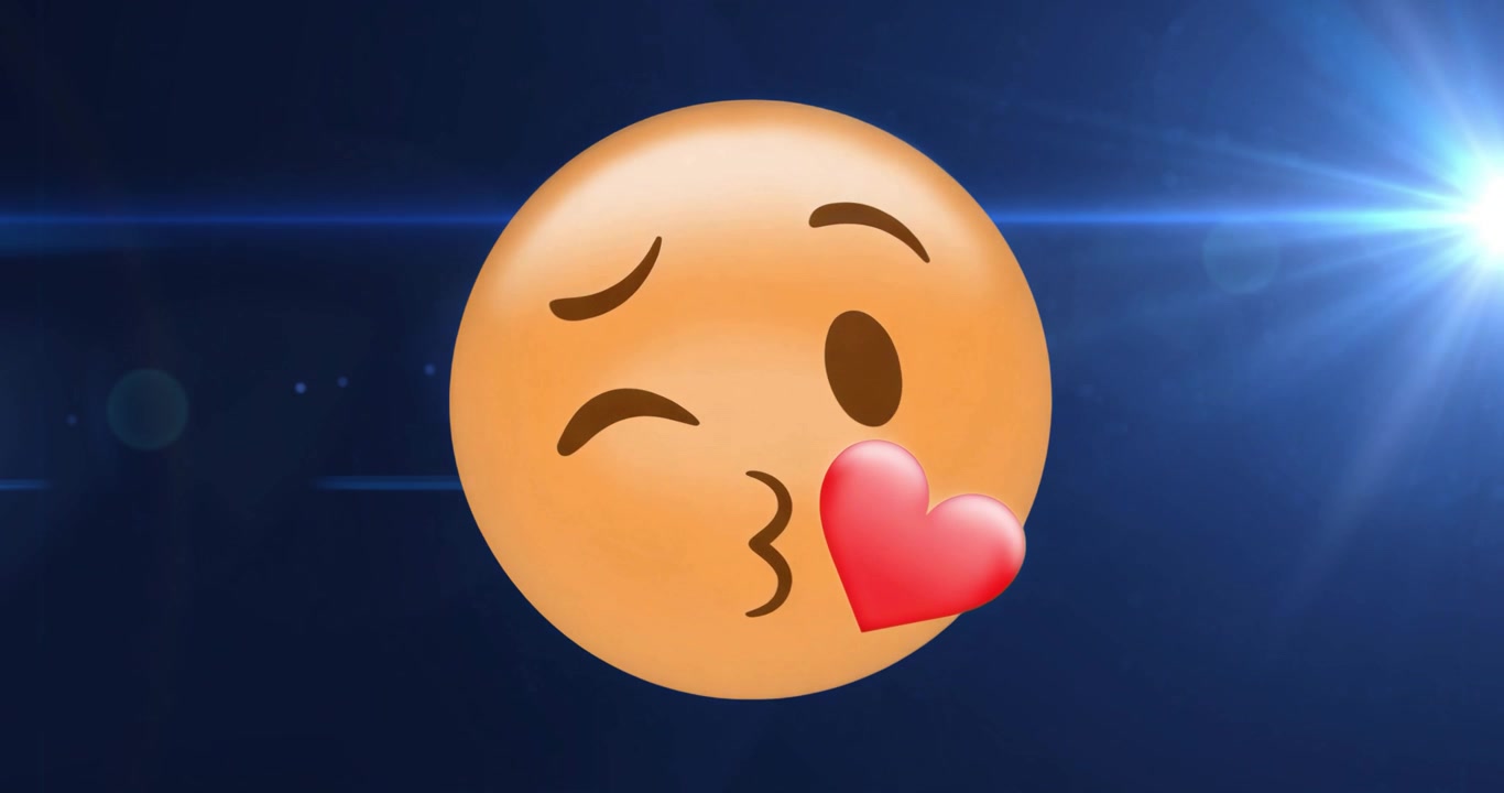 On loop start kissing emoji winking blinking blowing heart pulsing flashing lens flare for looping