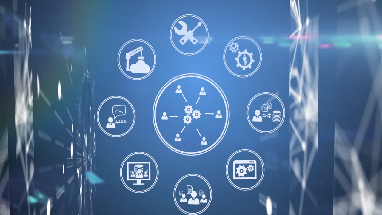 파란색 배경에 디지털 아이콘 네트워크