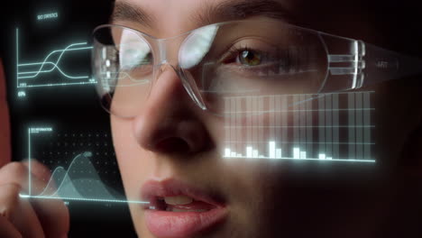 technological glasses displaying graphs with important economical statistics