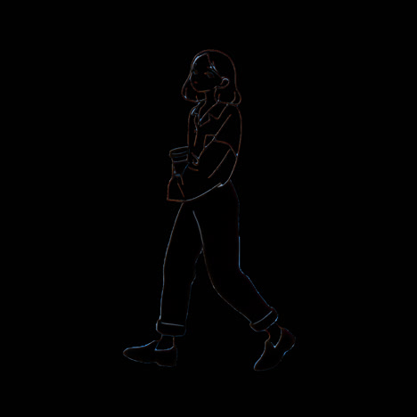 stylish woman with coffee animation isolated asset, transparent 4k video, alpha channel, prores 4444
