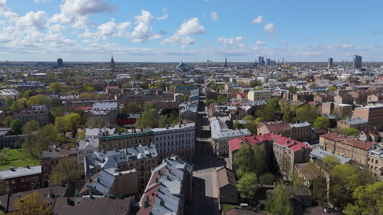 A Stunning Aerial Drone View Of Riga Panorama In Latvia On A Sunny Spring Day Showcasing The Rooftops Of Houses The Vibrant City Center And The Historic Buildings Avotu Street View