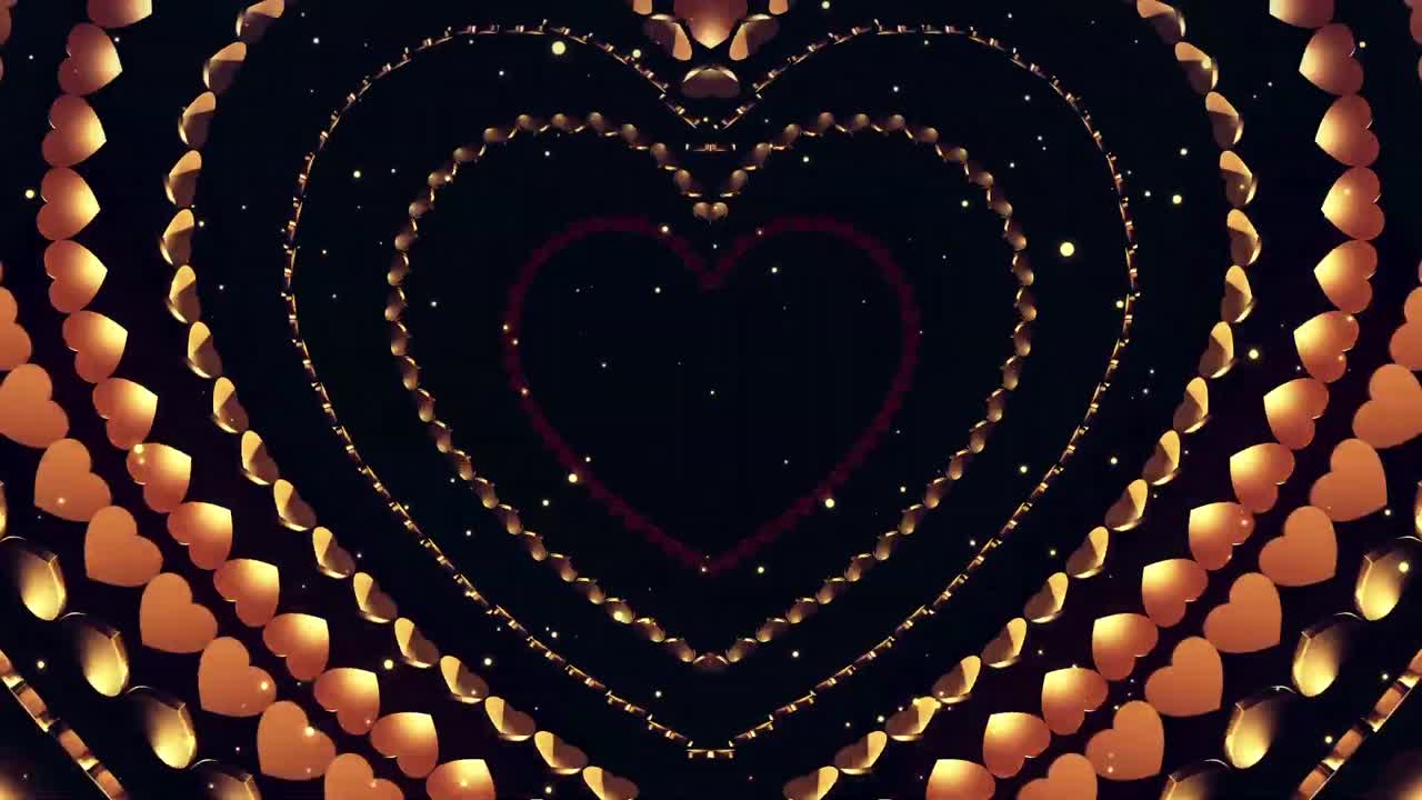 fondo de movimiento de dj vj de forma de corazón abstracto dorado