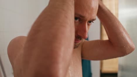 man taking a shower