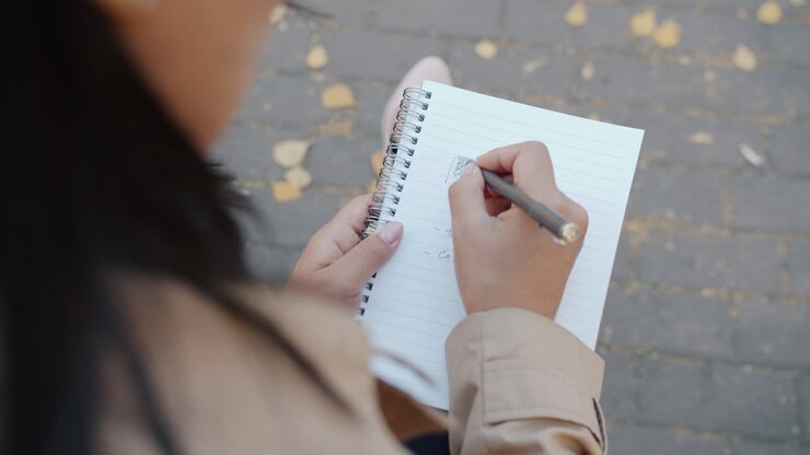 Woman Writing in a Notebook Outdoors