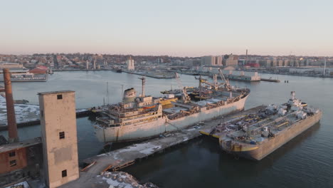 aerial view of a docked ship. shot on a winter afternoon in brooklyn.