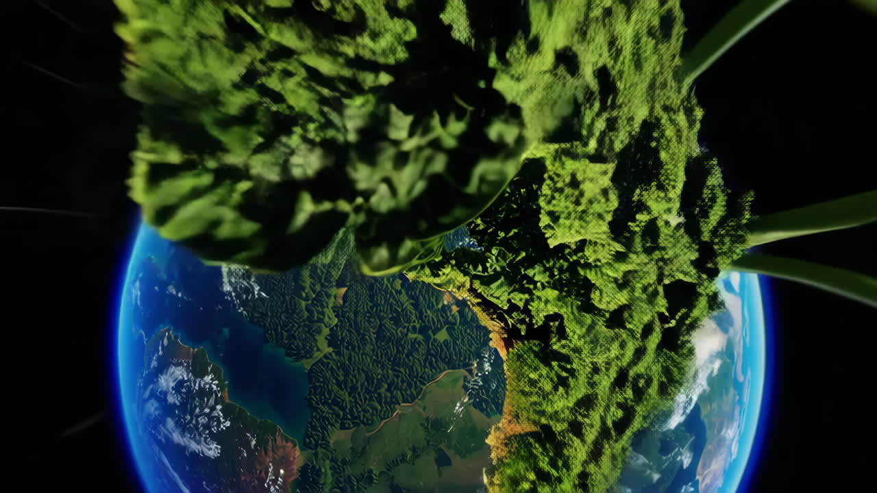 Green Leaf and Water Drop close-up and Earth-like Forest Zoom