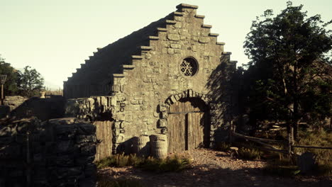 a stone building in a rural setting