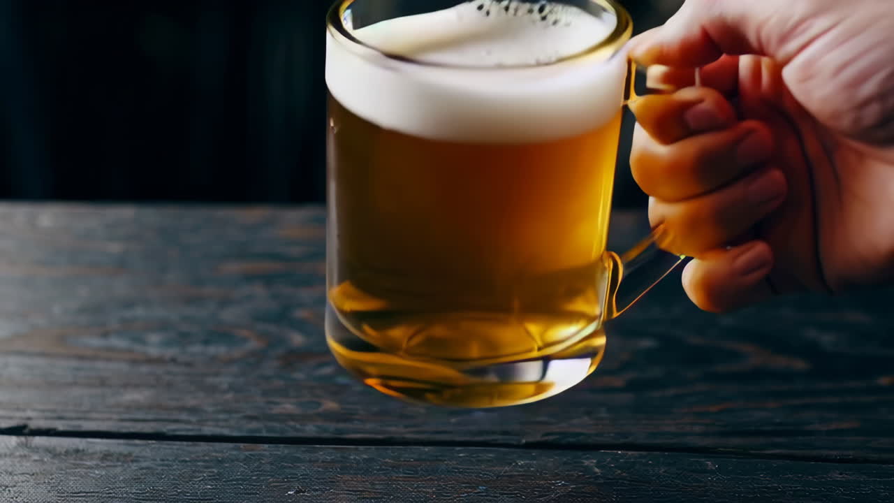 맥주 한 잔 을 들고 있는 손