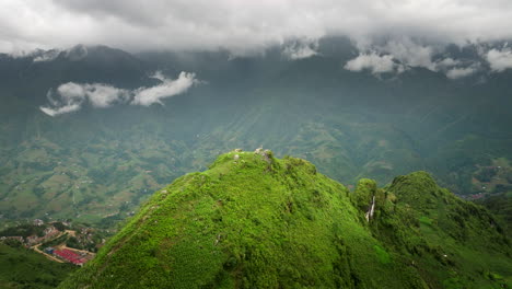 famous dragon shaped ham rong mountain overlooking sapa town in vietnam. drone
