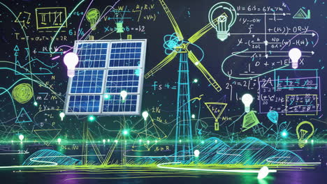 conceptual display of renewable energy technology and scientific principles