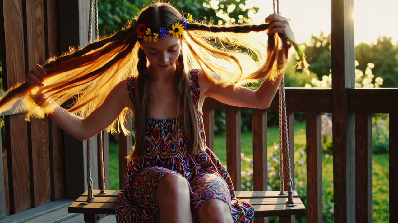 Girl on a Swing at Sunset