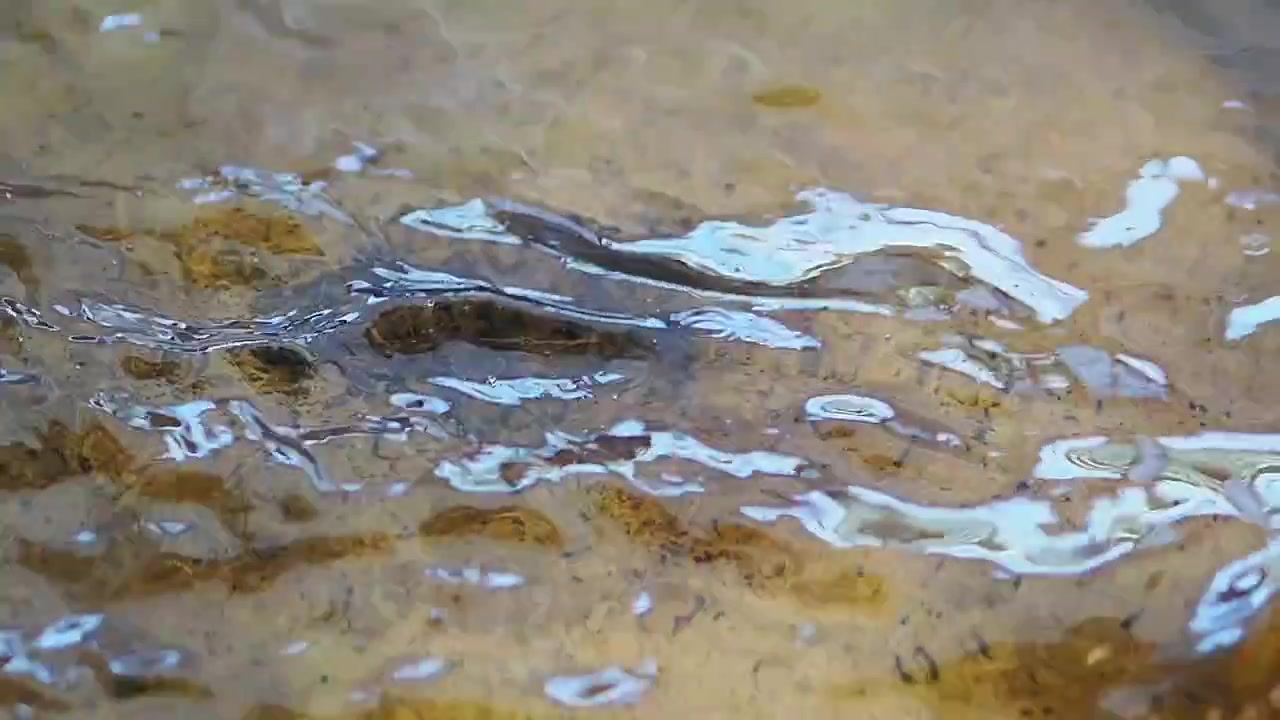 Ondulaciones y burbujas de agua en un estanque poco profundo