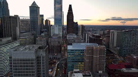 aerial tilt down of urban center city, philadelphia usa