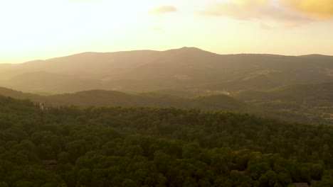 beautiful nature landscape at sunset in north carolina mountains, aerial