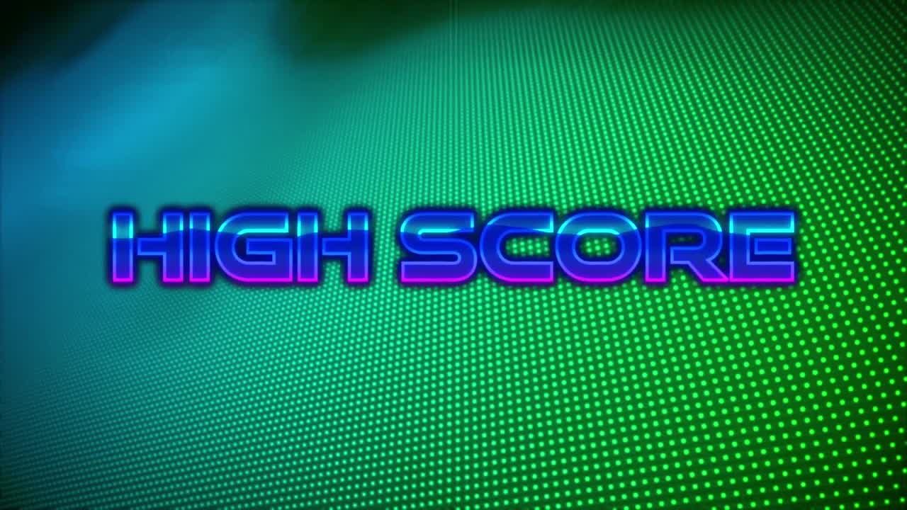 Animation of high score text over blue and green background